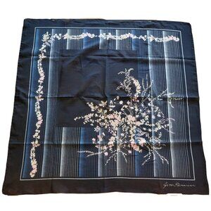 Vintage Scarf  Designer Jim Renoir Black Floral Scarves  O1